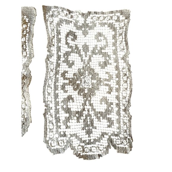 Antique Bosa Lace Handmade Antimacassar Set Intricate Net & Darning Italy Doily - Picture 4 of 16